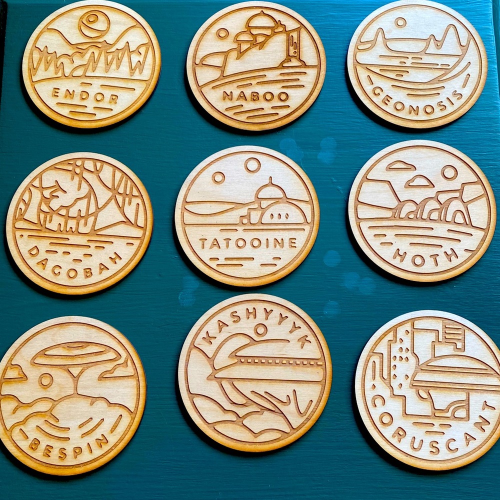 NWOT- Wooden Star Wars planet coasters